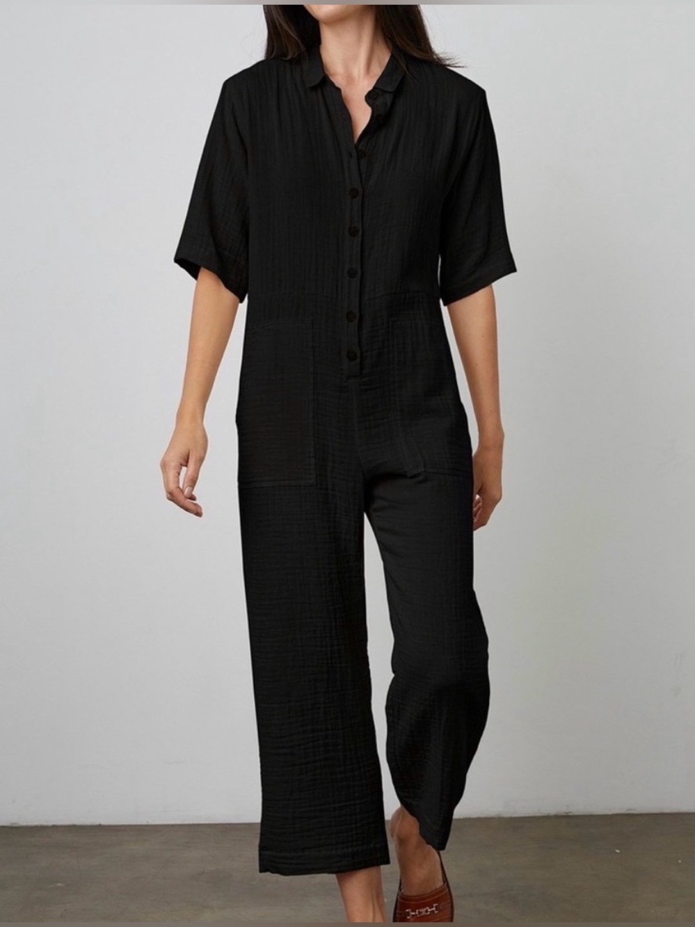 Velvet by Graham and Spencer Gauze Short-Sleeve Elia Jumpsuit in Black